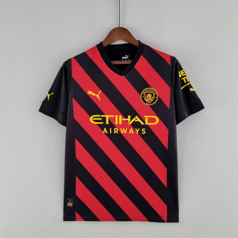 Camisa do Manchester City II 22/23 Torcedor Preta e Vermelha