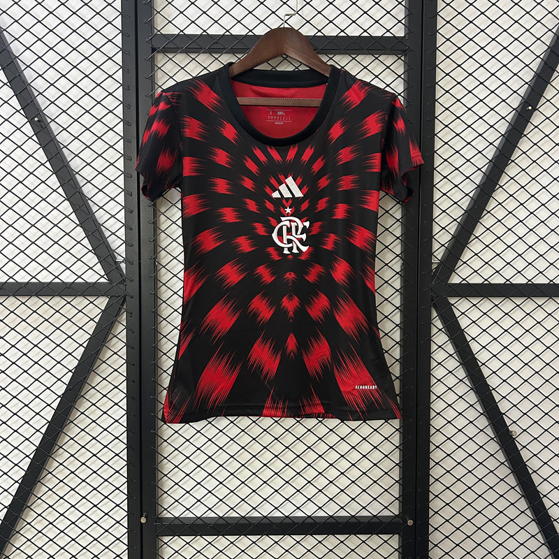 Camisa Feminina do Flamengo Pré-jogo 25/26 Torcedor Preto e Vermelho